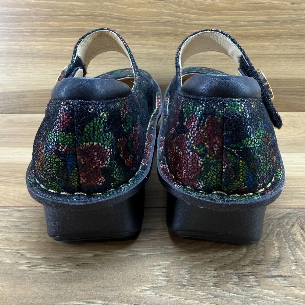 Alegria Paloma Mary Jane Womens 7 Wide EU 37 Rose Floral Button Comfort Walking